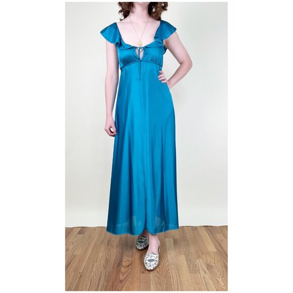 Vintage Union Made Maxi Slip Dress Romantic Regency Princess Dainty 60s 70s Sexy - Picture 7 of 7
